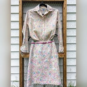 Vintage 1970s College Town Lilac Blue Pastel Floral 2pc Set S Linen Cotton Boho
